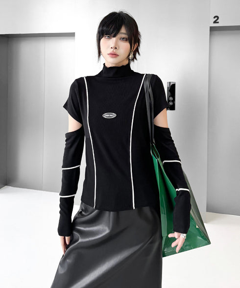 Cut Out Contrast Stitch Top